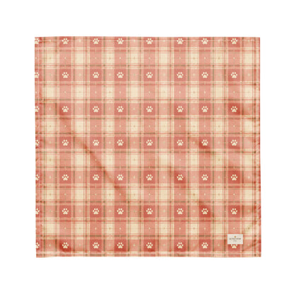 Bloom and Bark dog bandana featuring a blush pink plaid pattern with paw prints by HoneyPaw Pets