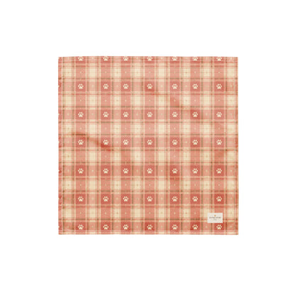 Bloom and Bark dog bandana featuring a blush pink plaid pattern with paw prints by HoneyPaw Pets