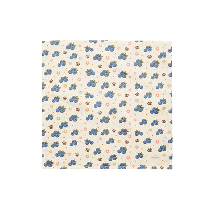 Blueberry Barkin' dog bandana featuring fresh blueberries, floral accents, and paw prints on a cream background by HoneyPaw Pets.