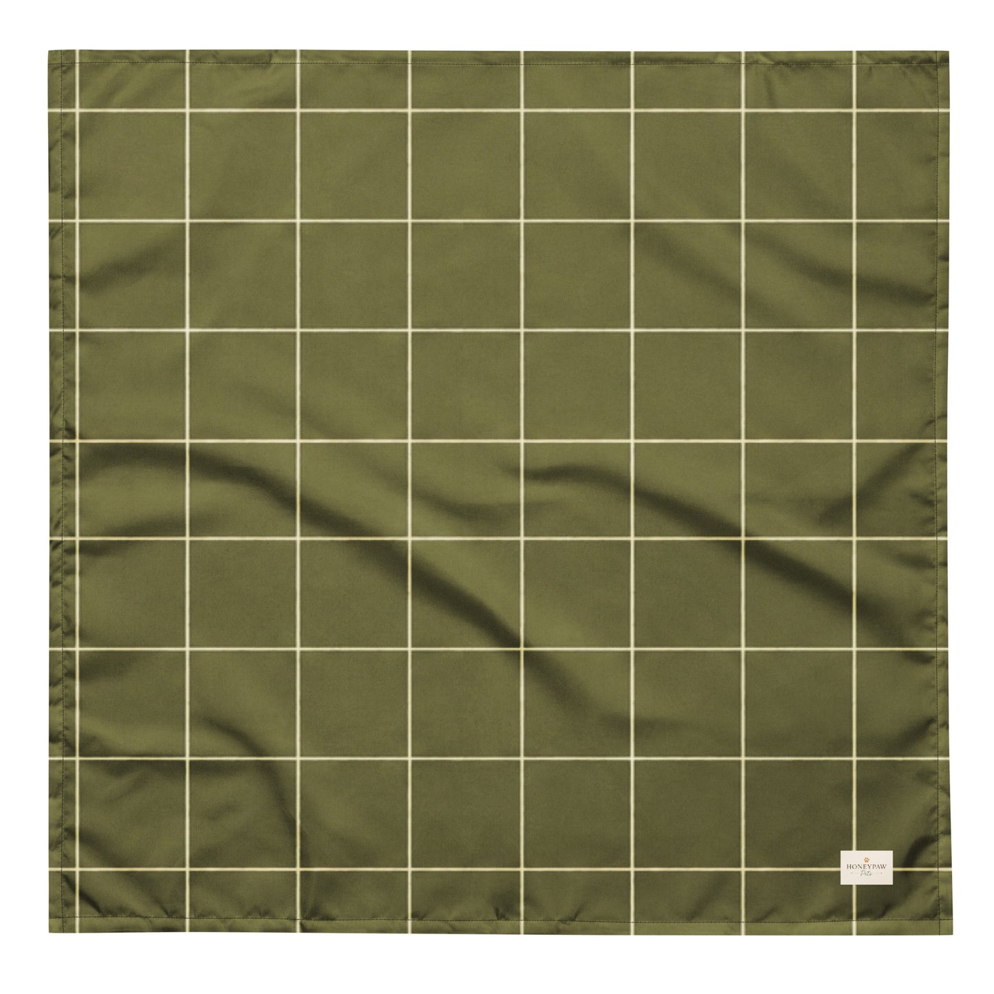 Forest Walk dog bandana featuring a dark olive green windowpane plaid pattern by HoneyPaw Pets.