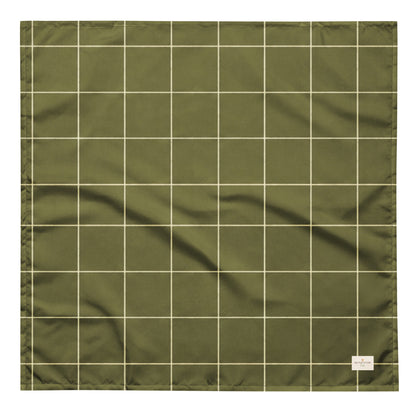 Forest Walk dog bandana featuring a dark olive green windowpane plaid pattern by HoneyPaw Pets.