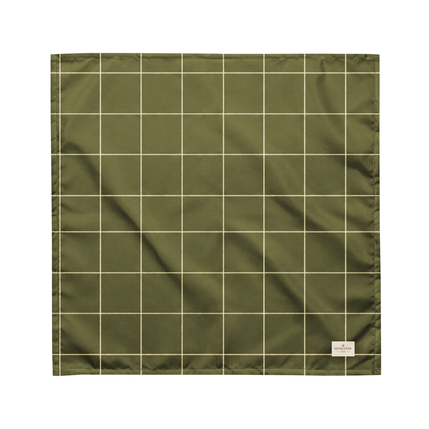 Forest Walk dog bandana featuring a dark olive green windowpane plaid pattern by HoneyPaw Pets.