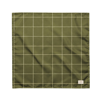 Forest Walk dog bandana featuring a dark olive green windowpane plaid pattern by HoneyPaw Pets.