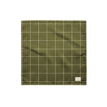 Forest Walk dog bandana featuring a dark olive green windowpane plaid pattern by HoneyPaw Pets.