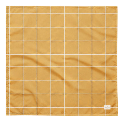 Golden Hour dog bandana featuring a mustard yellow windowpane plaid pattern by HoneyPaw Pets.