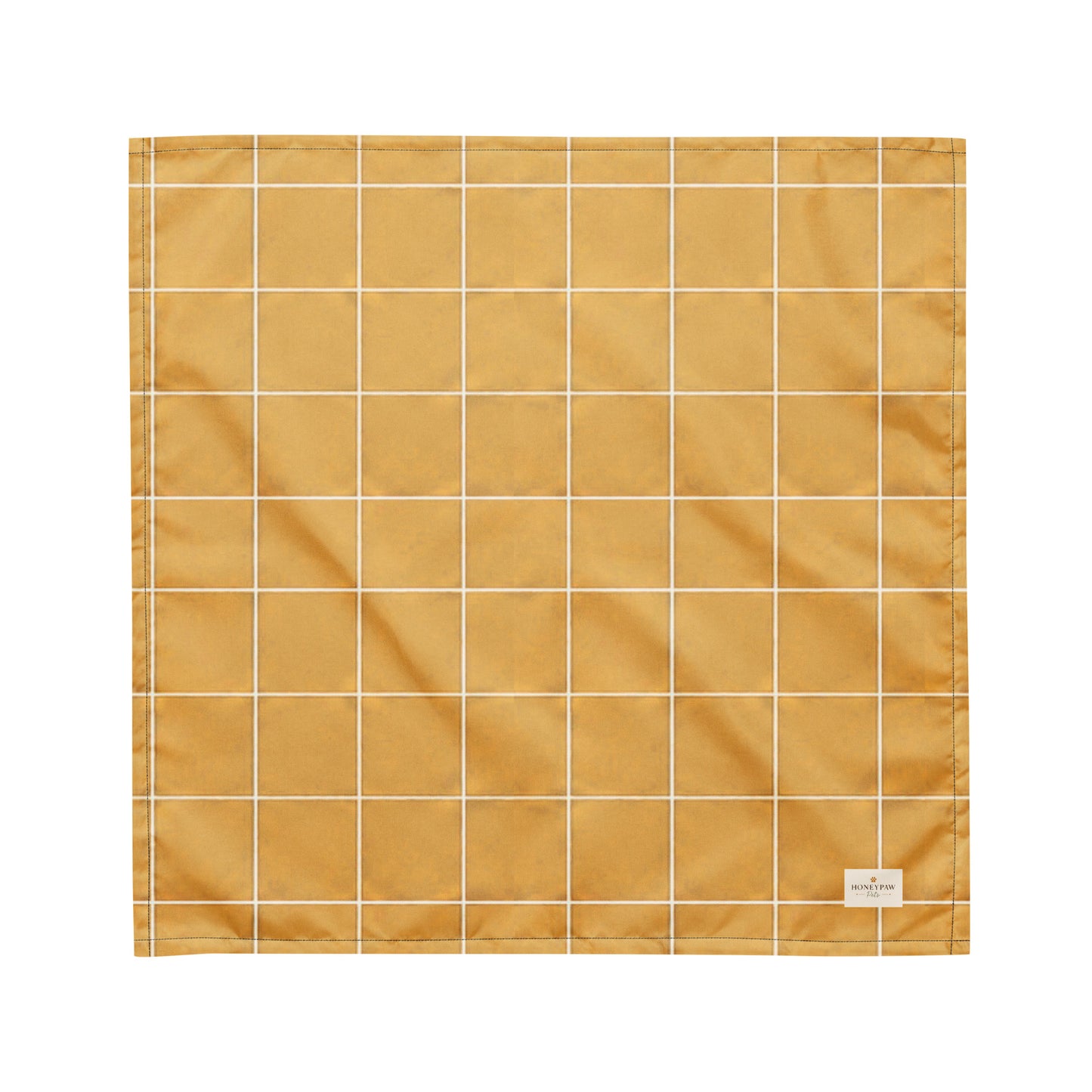 Golden Hour dog bandana featuring a mustard yellow windowpane plaid pattern by HoneyPaw Pets.