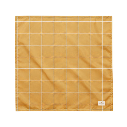 Golden Hour dog bandana featuring a mustard yellow windowpane plaid pattern by HoneyPaw Pets.