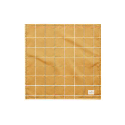 Golden Hour dog bandana featuring a mustard yellow windowpane plaid pattern by HoneyPaw Pets.