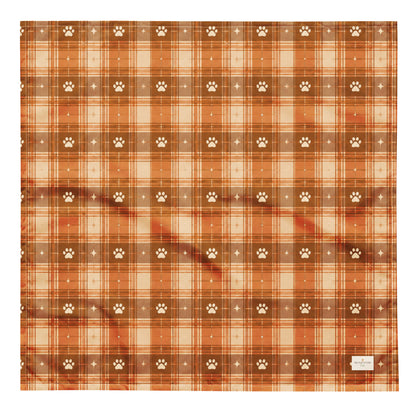 Harvest Hound dog bandana featuring a rust brown plaid pattern with paw prints on a warm autumn-inspired background by HoneyPaw Pets