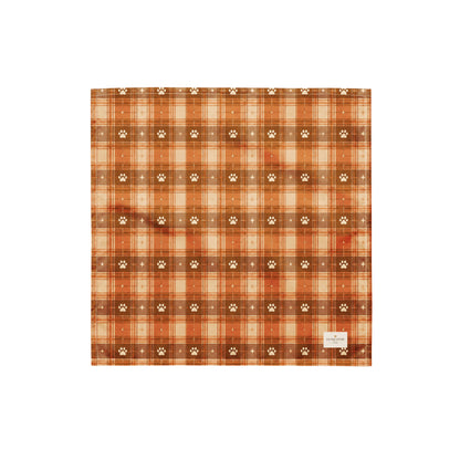 Harvest Hound dog bandana featuring a rust brown plaid pattern with paw prints on a warm autumn-inspired background by HoneyPaw Pets
