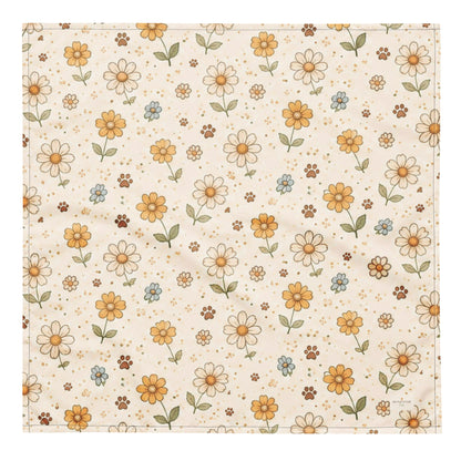 Honey Bloom dog bandana featuring a cream floral pattern in honey gold and soft sage by HoneyPaw Pets.