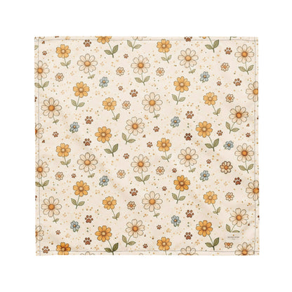 Honey Bloom dog bandana featuring a cream floral pattern in honey gold and soft sage by HoneyPaw Pets.
