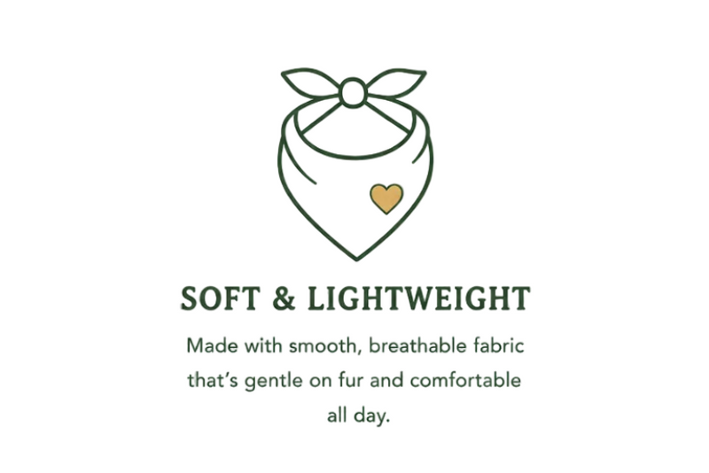 Illustration of a bandana with a heart and text about soft and lightweight fabric on a white background