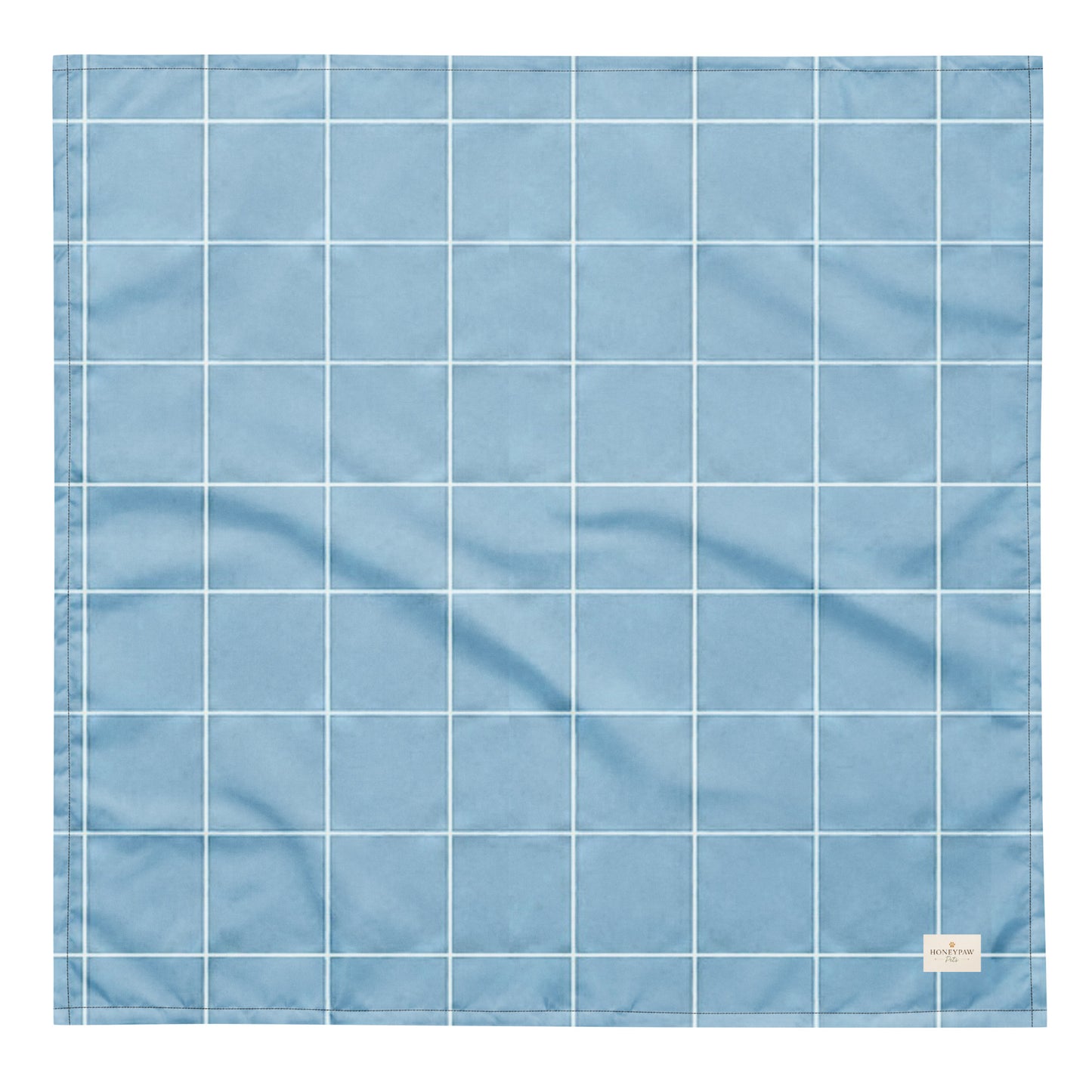 Lakeview dog bandana featuring a light blue windowpane plaid pattern by HoneyPaw Pets.