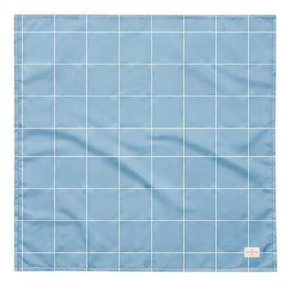 Lakeview dog bandana featuring a light blue windowpane plaid pattern by HoneyPaw Pets.