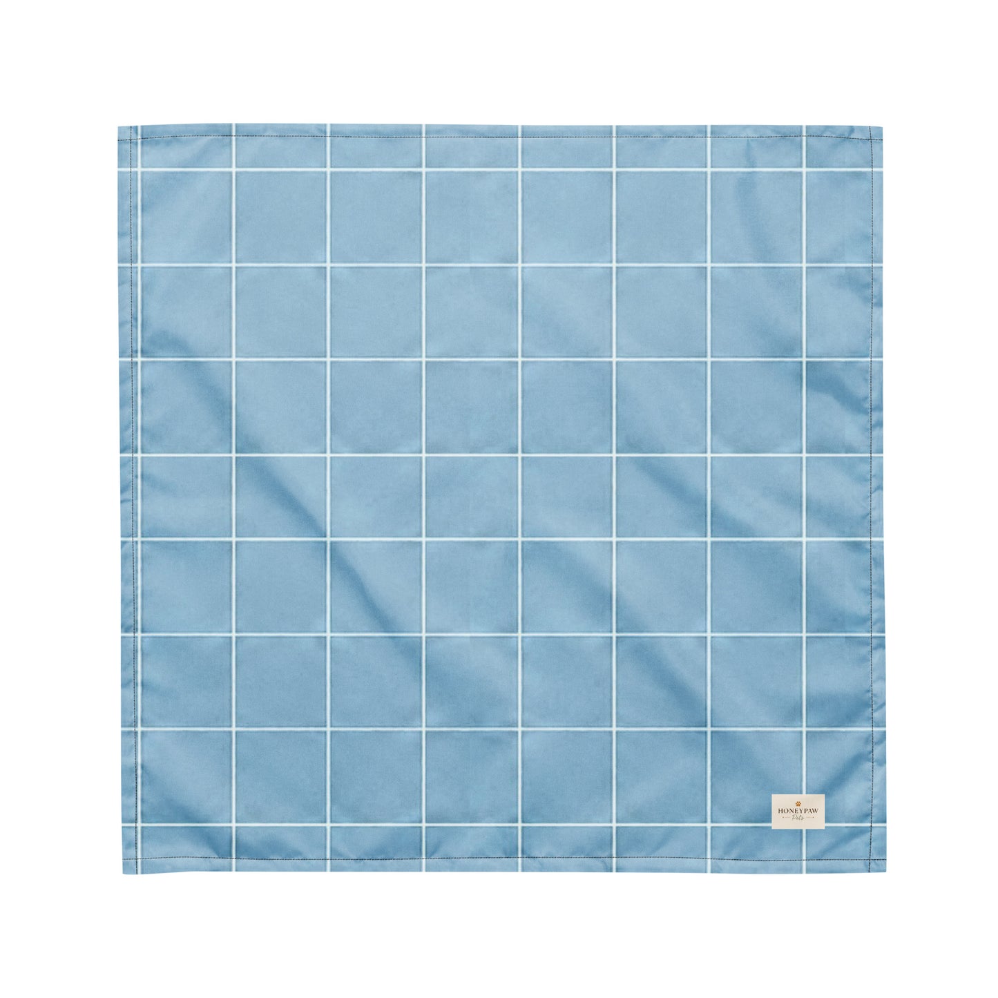 Lakeview dog bandana featuring a light blue windowpane plaid pattern by HoneyPaw Pets.