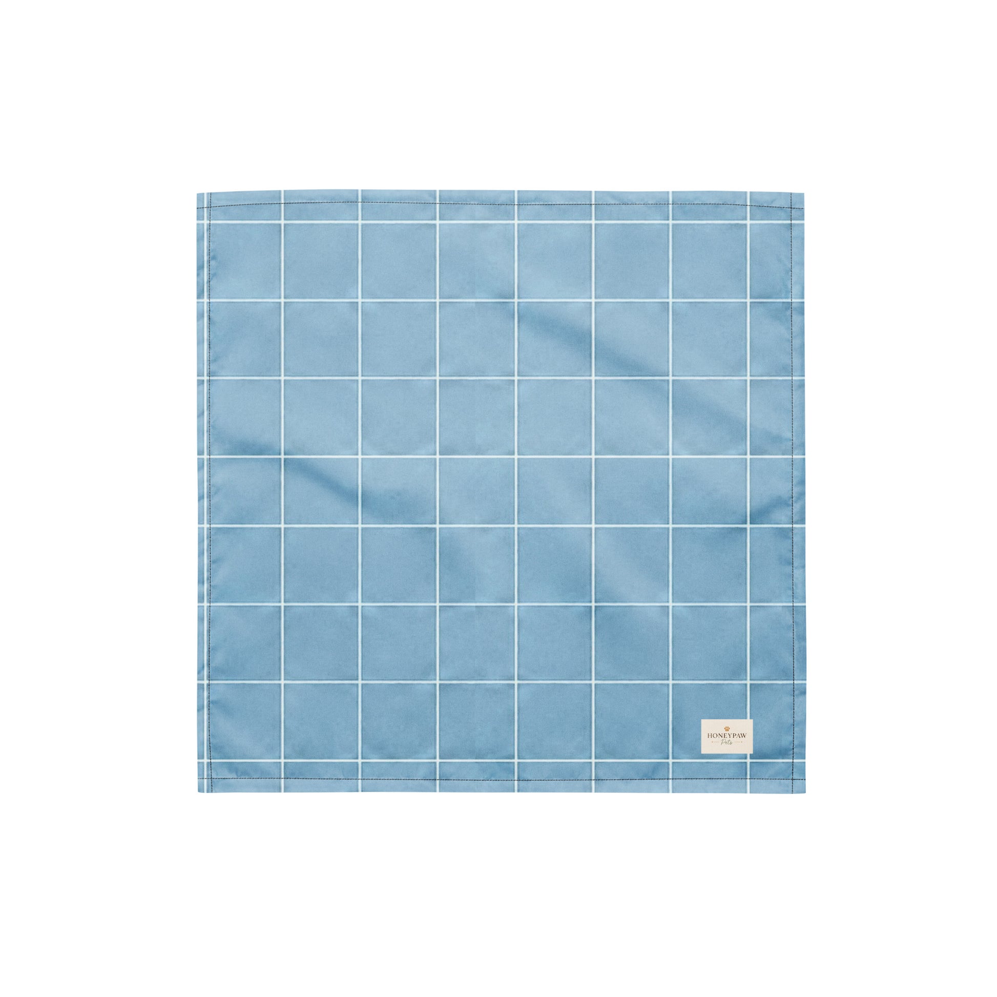 Lakeview dog bandana featuring a light blue windowpane plaid pattern by HoneyPaw Pets.