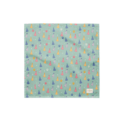 Party Animal birthday dog bandana featuring colorful party hats and paw prints on a mint green background by HoneyPaw Pets