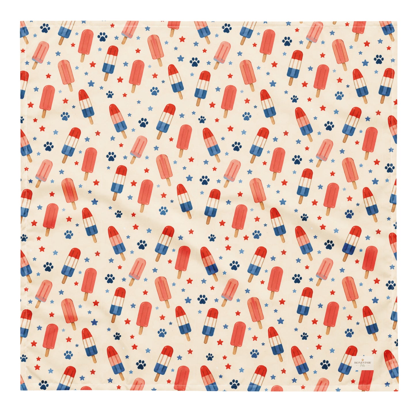 Popsicle Puppy dog bandana featuring a patriotic popsicle pattern on a cream background by HoneyPaw Pets.