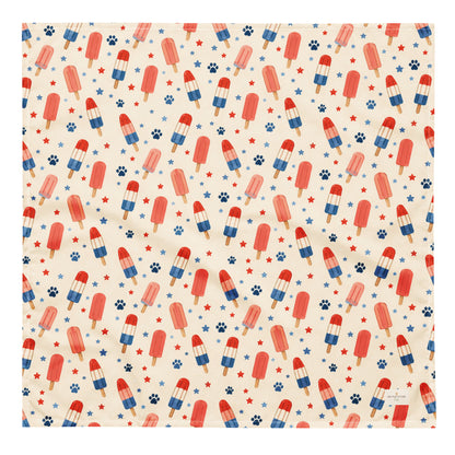 Popsicle Puppy dog bandana featuring a patriotic popsicle pattern on a cream background by HoneyPaw Pets.