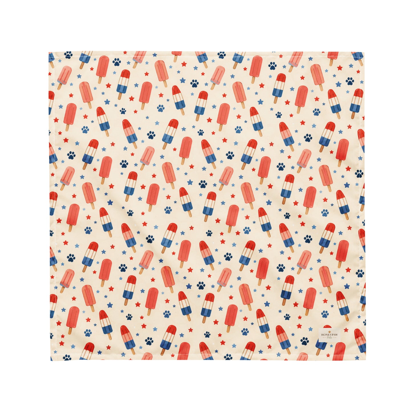 Popsicle Puppy dog bandana featuring a patriotic popsicle pattern on a cream background by HoneyPaw Pets.