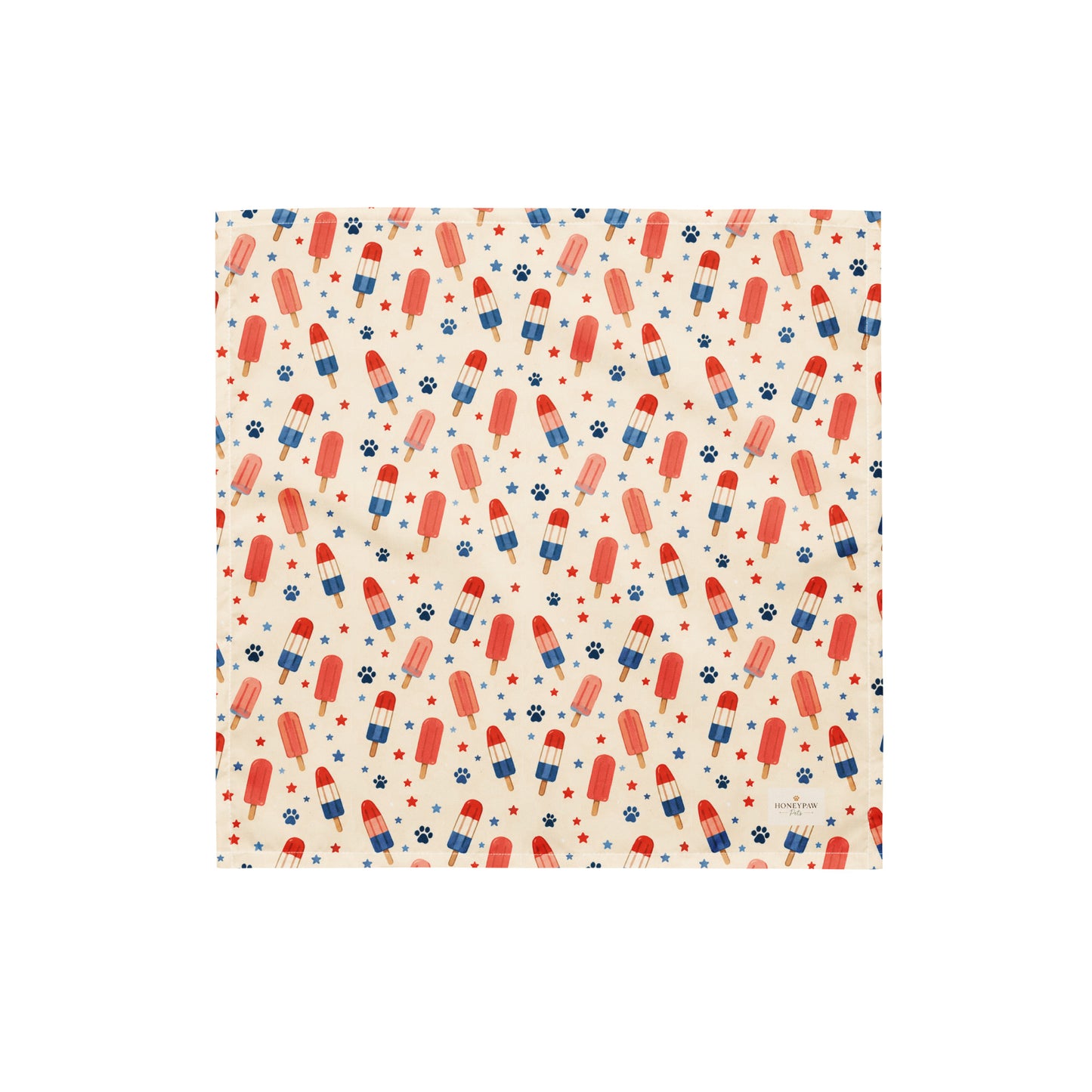Popsicle Puppy dog bandana featuring a patriotic popsicle pattern on a cream background by HoneyPaw Pets.