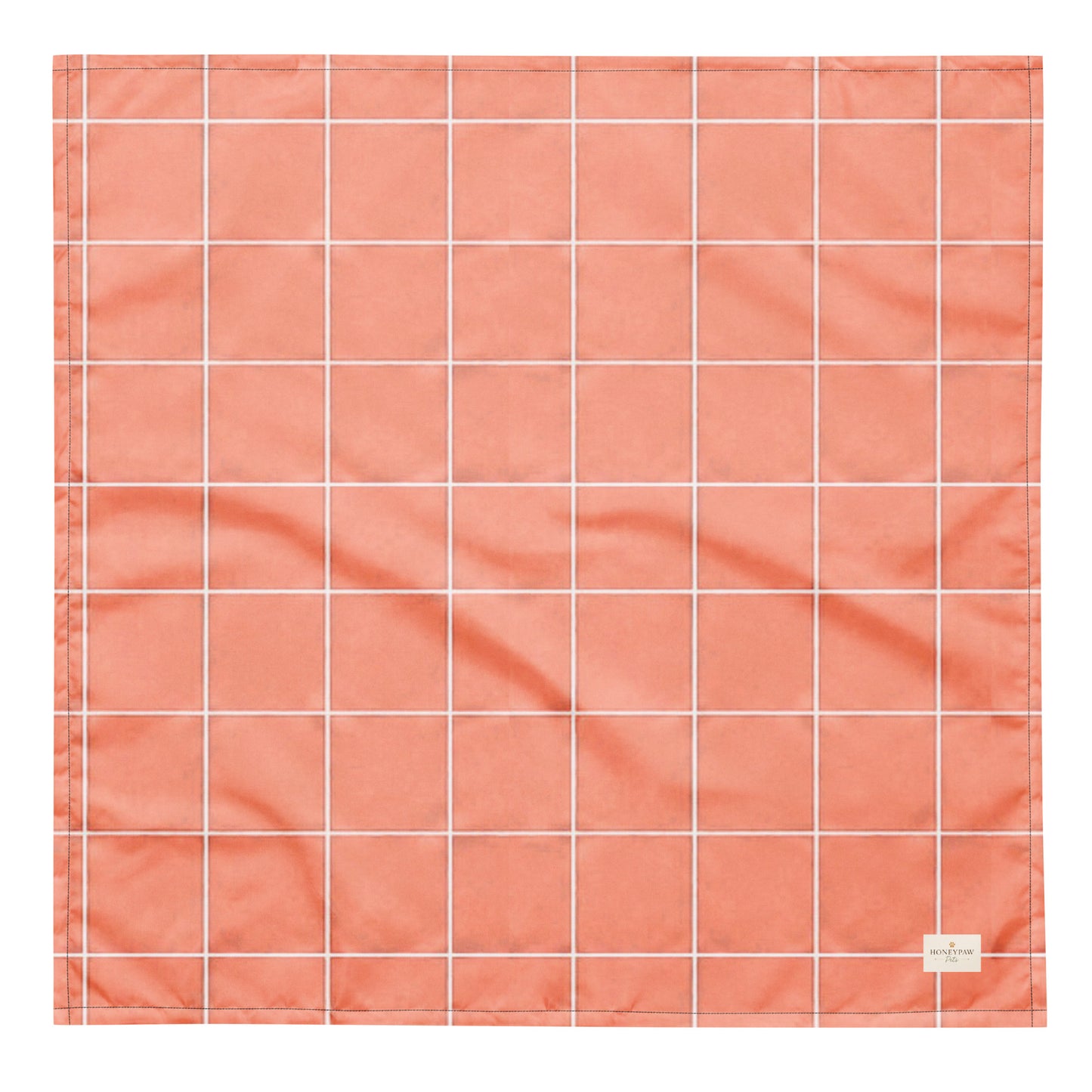 Rosy Trails dog bandana featuring a coral pink windowpane plaid pattern by HoneyPaw Pets.