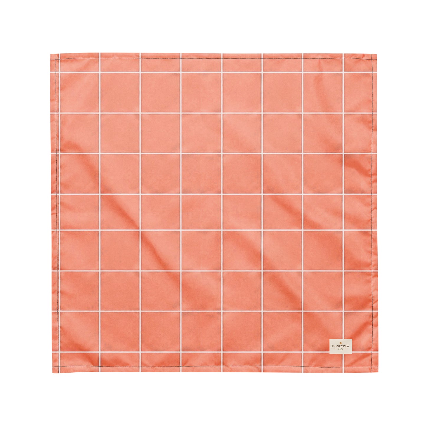 Rosy Trails dog bandana featuring a coral pink windowpane plaid pattern by HoneyPaw Pets.