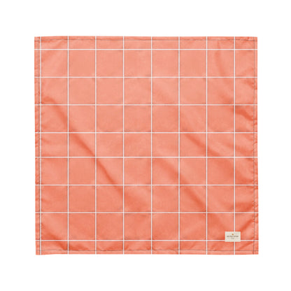 Rosy Trails dog bandana featuring a coral pink windowpane plaid pattern by HoneyPaw Pets.