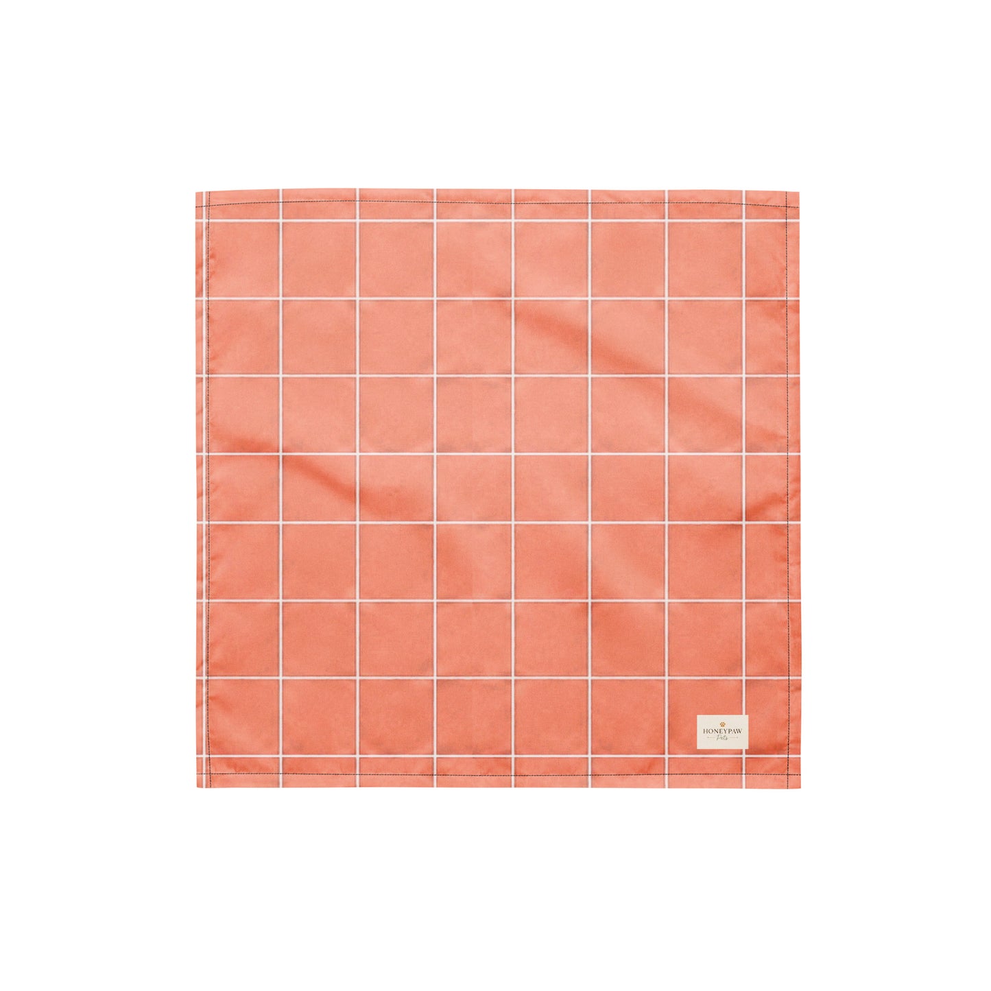 Rosy Trails dog bandana featuring a coral pink windowpane plaid pattern by HoneyPaw Pets.