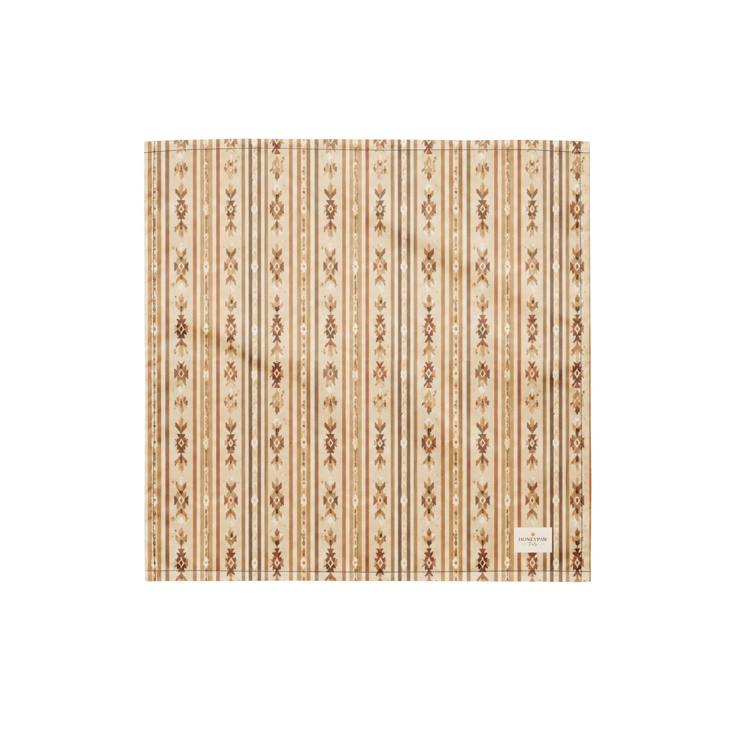 Rover Ranch dog bandana featuring a beige western stripe pattern with rustic floral accents in warm earth tones by HoneyPaw Pets.