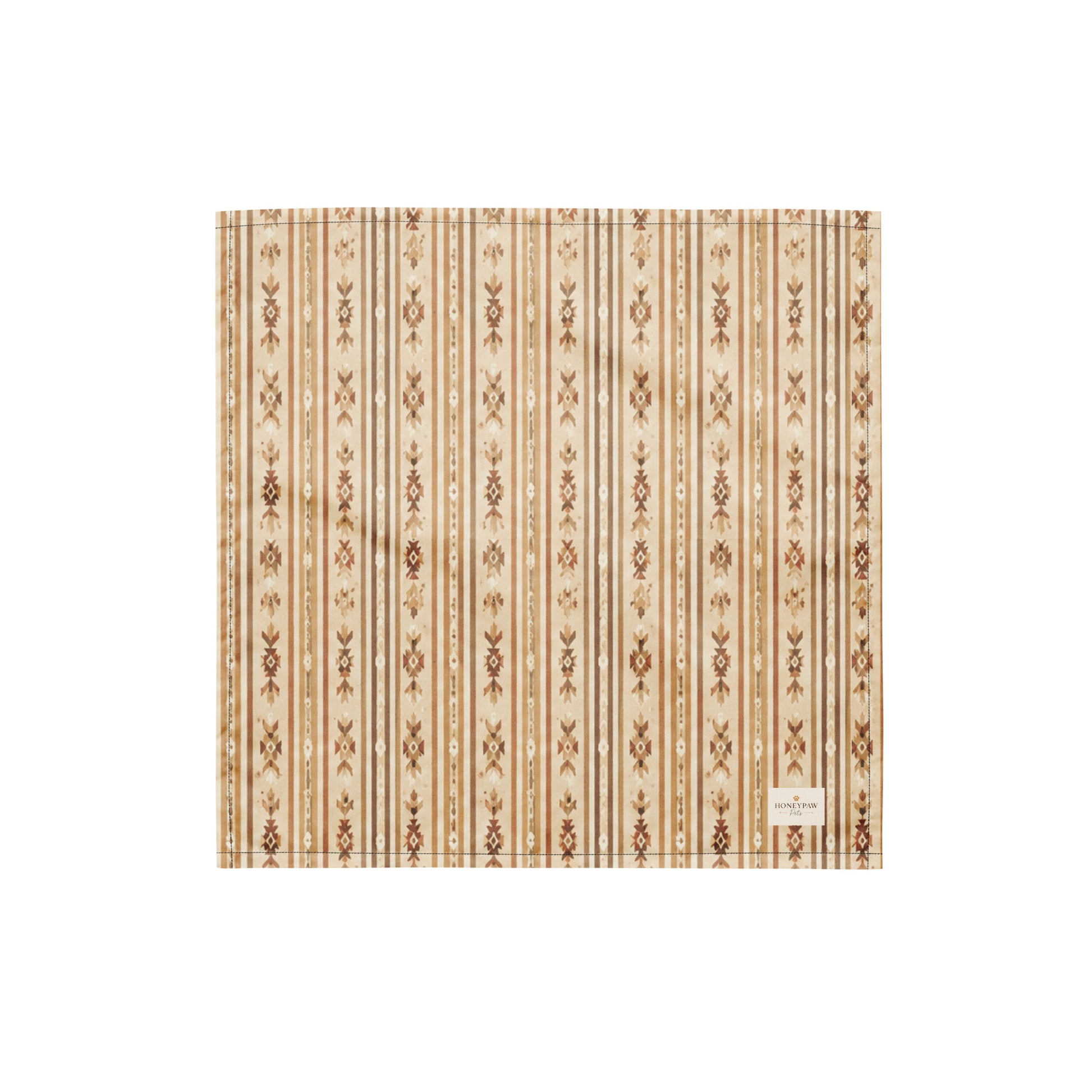 Rover Ranch dog bandana featuring a beige western stripe pattern with rustic floral accents in warm earth tones by HoneyPaw Pets.