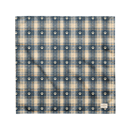 Tailwinds dog bandana featuring a navy blue plaid pattern with paw prints by HoneyPaw Pets