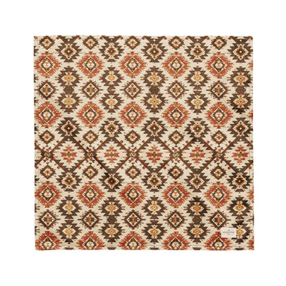 Waggin’ West dog bandana featuring a southwestern-inspired geometric pattern in warm brown, rust, and cream tones by HoneyPaw Pets.