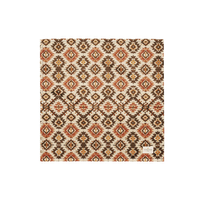 Waggin’ West dog bandana featuring a southwestern-inspired geometric pattern in warm brown, rust, and cream tones by HoneyPaw Pets.